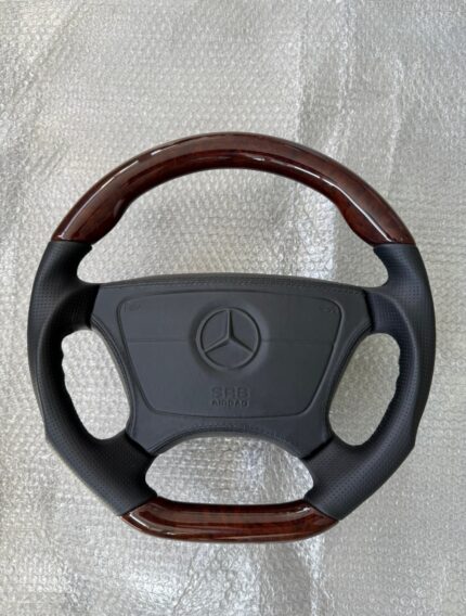 Handcrafted Flat Bottom Leather/Wood Steering Wheel – Mercedes W124, R129 & W210 Upgrade